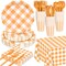 175 PCS Orange Gingham Plates(Orange Gingham)9.8 x 7.8 x 1.2 inches